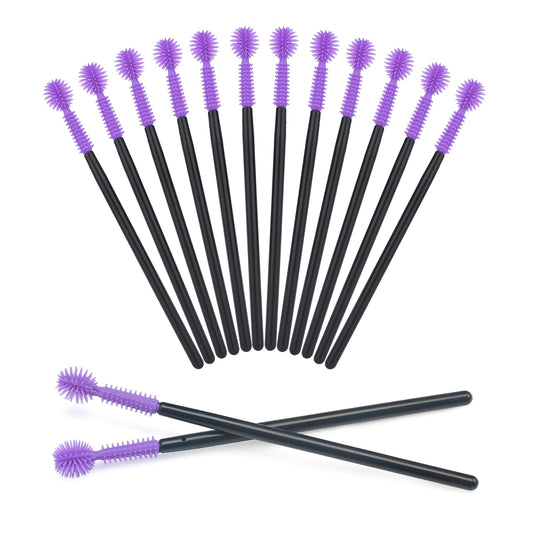 G2PLUS 50PCS Silicone Eyelash Brushes, Purple Disposable Mascara Wands, Adjustable Ball- Shape Eyelash Spoolies, Eyebrow Brushes for Eyelash Extension