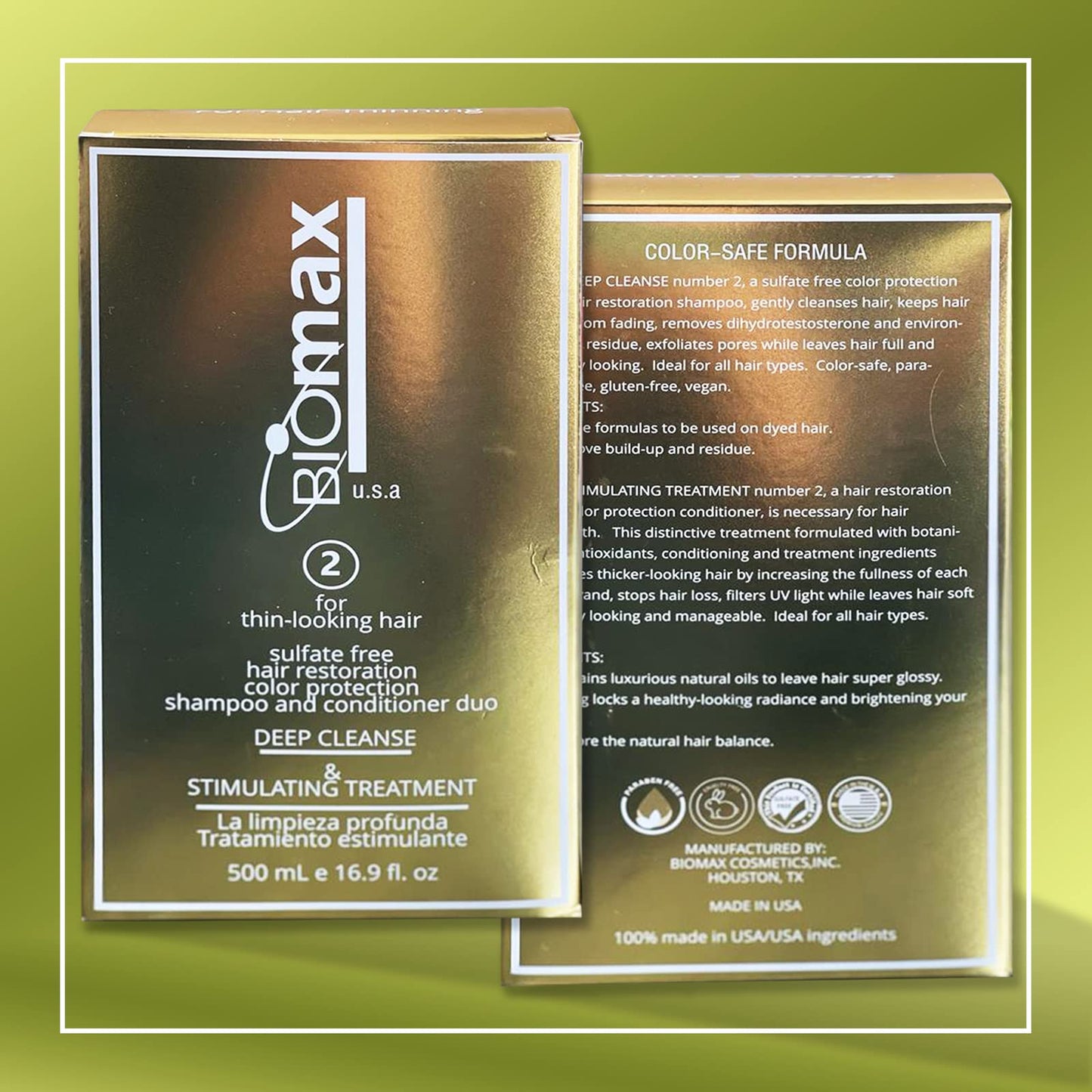 Biomax Deep Cleanse Hair Restoration Shampoo & Stimulating Treatment Color Protection Conditioner No.2 for Thin-Looking Hair, Remove Build-up