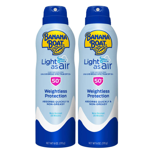 Banana Boat Light As Air Sunscreen Spray SPF 50 Twin Pack| Lightweight Sunscreen, Spray On Sunscreen, Body Sunscreen Spray, Non-Greasy Sunscreen
