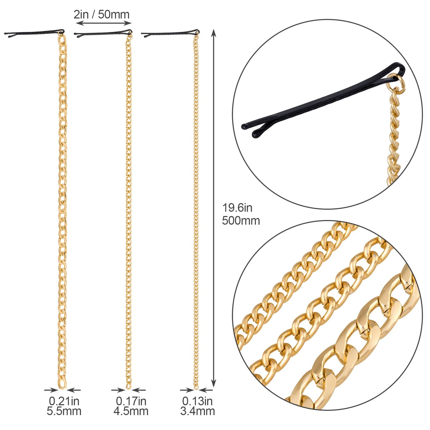 PAGOW 6Pcs Punk Gold Hair Chains with Tassels for Women and Girls, Ponytail Multi Strand Head Accessories with Clips for Nightclub, Christmas