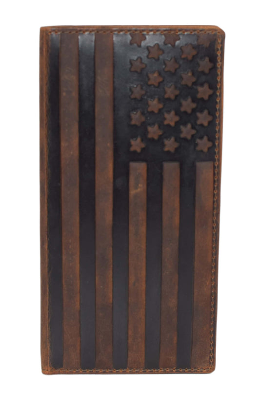 Genuine Leather Checkbook Cover For Men & Women Checkbook Holder Wallet RFID Blocking USA Series (USA Flag Brown) Fashion Cavelio