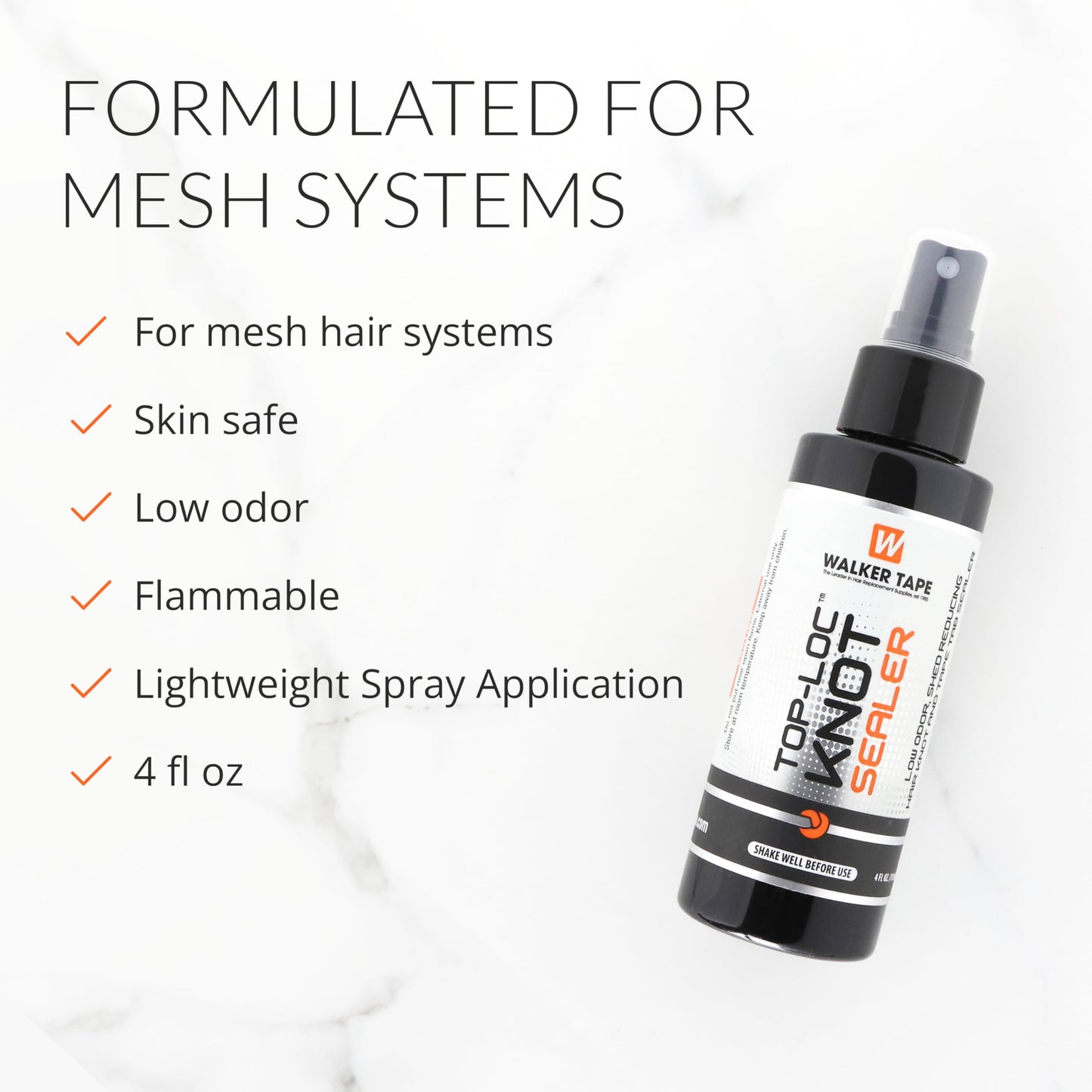 Walker Tape Top-Loc Knot Sealer Spray 4 fl oz, Mesh System Protector for Delicate Knots, Reduces Shedding and Extends Hairpiece Life, Professional