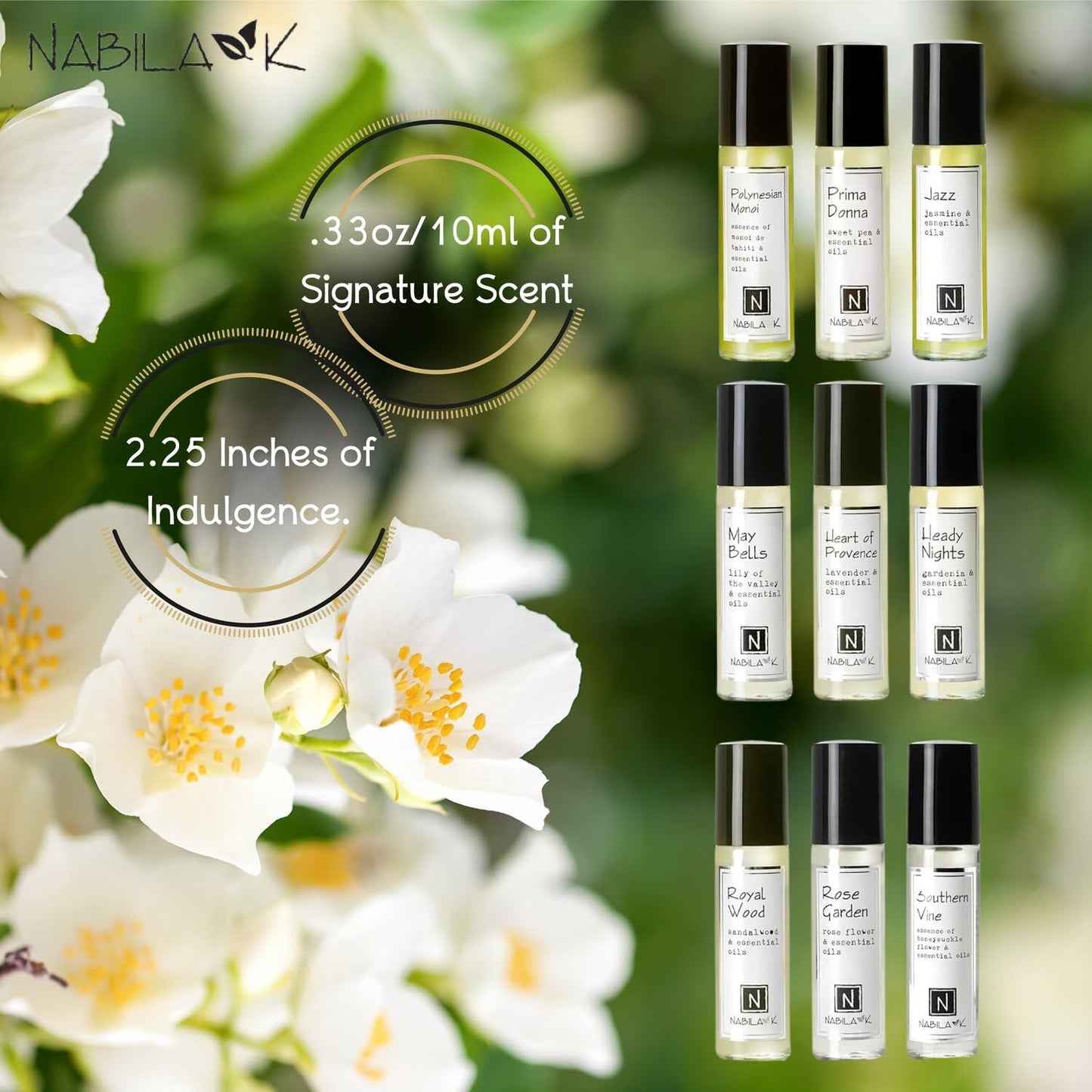 Nabila K Roll-On Perfume Oil Set of 9 with Essential Oils for Women | Alcohol-Free, Organic, Long-Lasting Fragrance | Travel Size, TSA Approved | 0.33 Beauty & Personal Care Nabila K