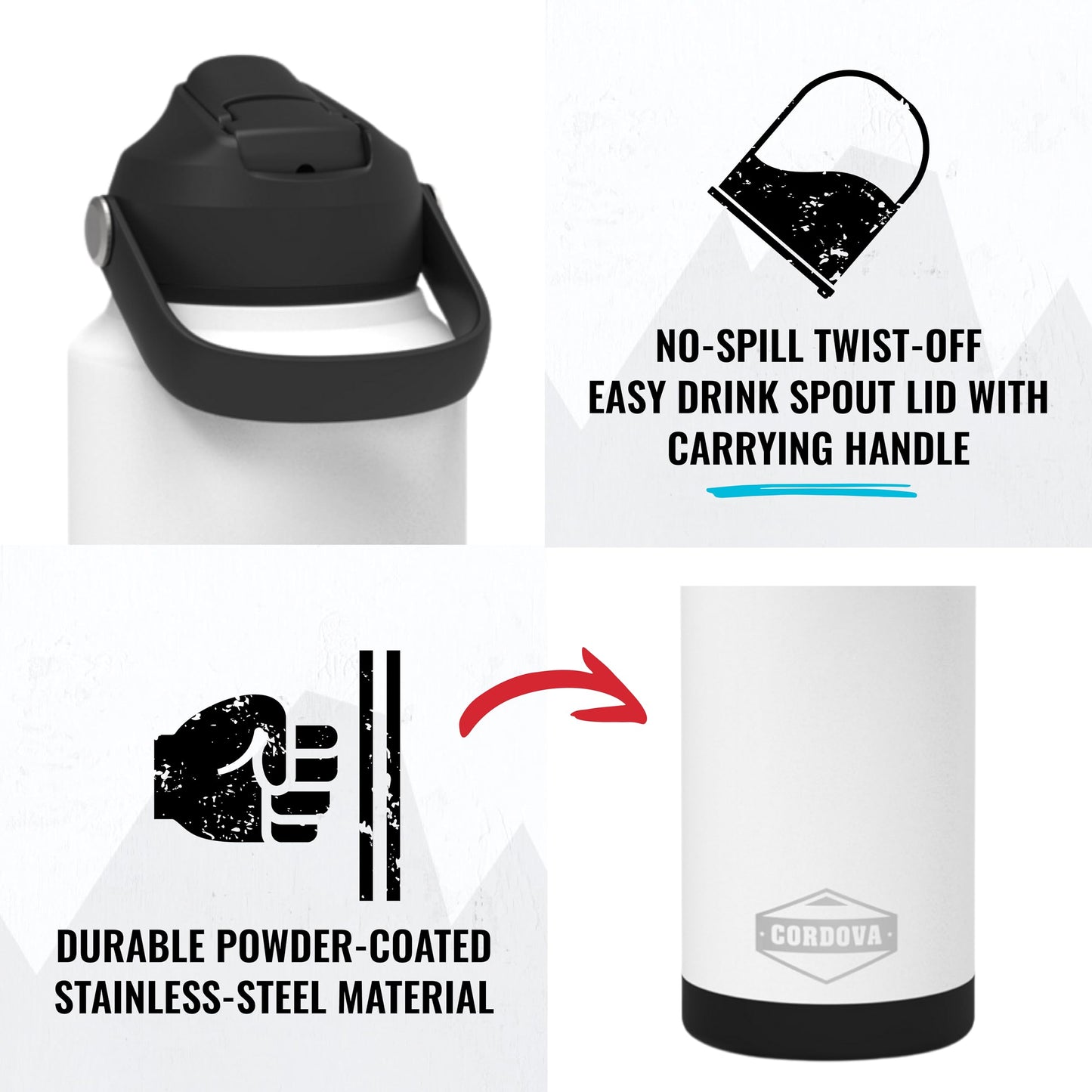 Cordova Outdoors Trailhead Class Water Bottle, Snowcap, 32 oz