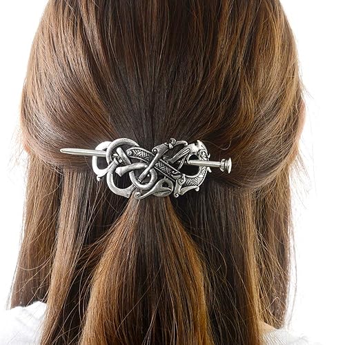 Viking Celtic Hair Slide Hairpins- Viking Hair Accessories Celtic Knot Hair Barrettes Antique Silver Hair Sticks Irish Hair Decor for Long Hair