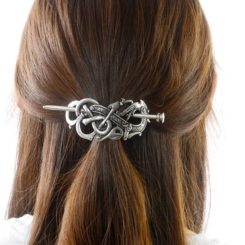 Viking Celtic Hair Slide Hairpins- Viking Hair Accessories Celtic Knot Hair Barrettes Antique Silver Hair Sticks Irish Hair Decor for Long Hair