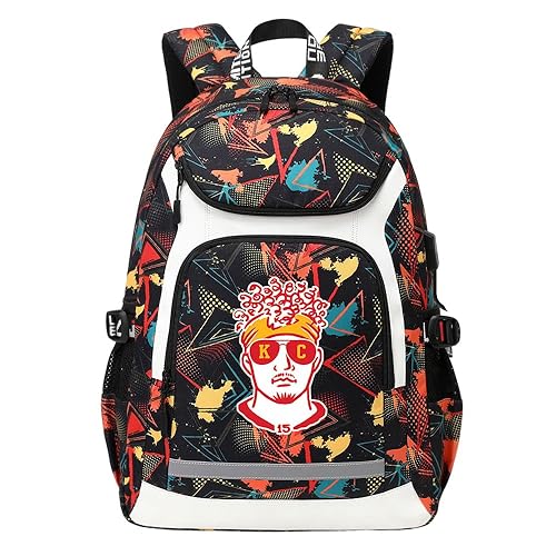 American Football Player 15 Multifunction Rugby Backpack Travel Laptop Daypack Night Reflective Strip Fans bag For Men Women (Red Pattern - 2)