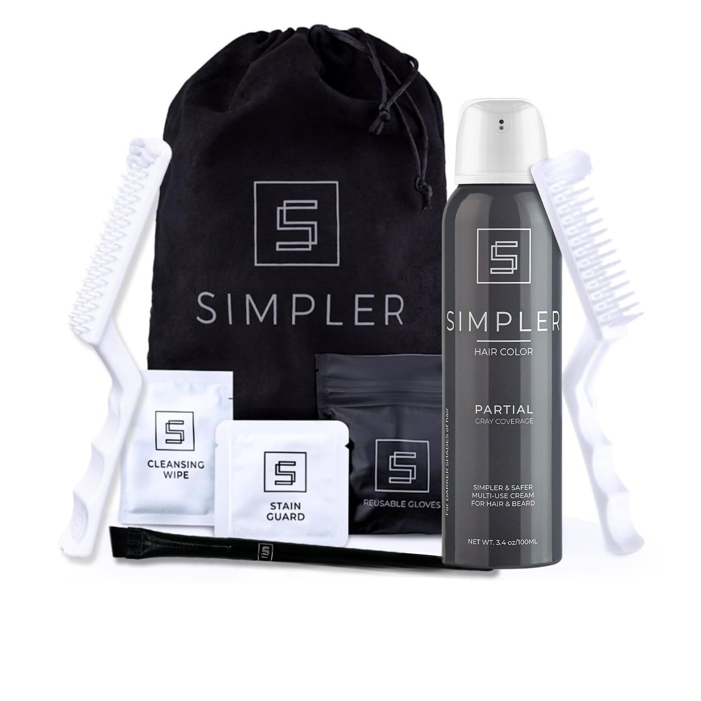 Simpler Partial Coverage Men's Hair Color Color Box - Permanent Beard & Mustache Dye - Ammonia-Free Beard Hair Dye - Fast Gray Blending - Salt