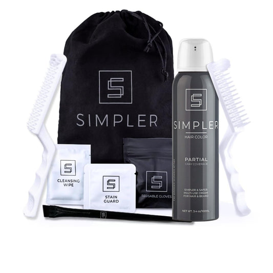 Simpler Partial Coverage Men's Hair Color Color Box - Permanent Beard & Mustache Dye - Ammonia-Free Beard Hair Dye - Fast Gray Blending - Salt