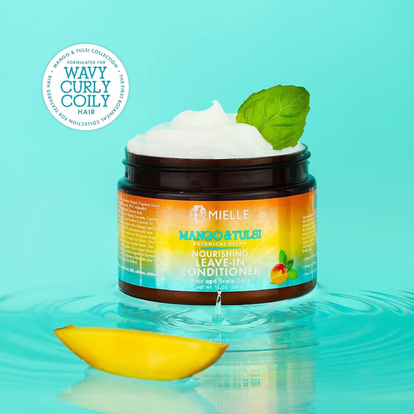 Mielle Organics Mango & Tulsi Nourishing Leave In Conditioner for Curly Hair - Moisturizing Leave In Conditioner with Breakage Protection & Scalp