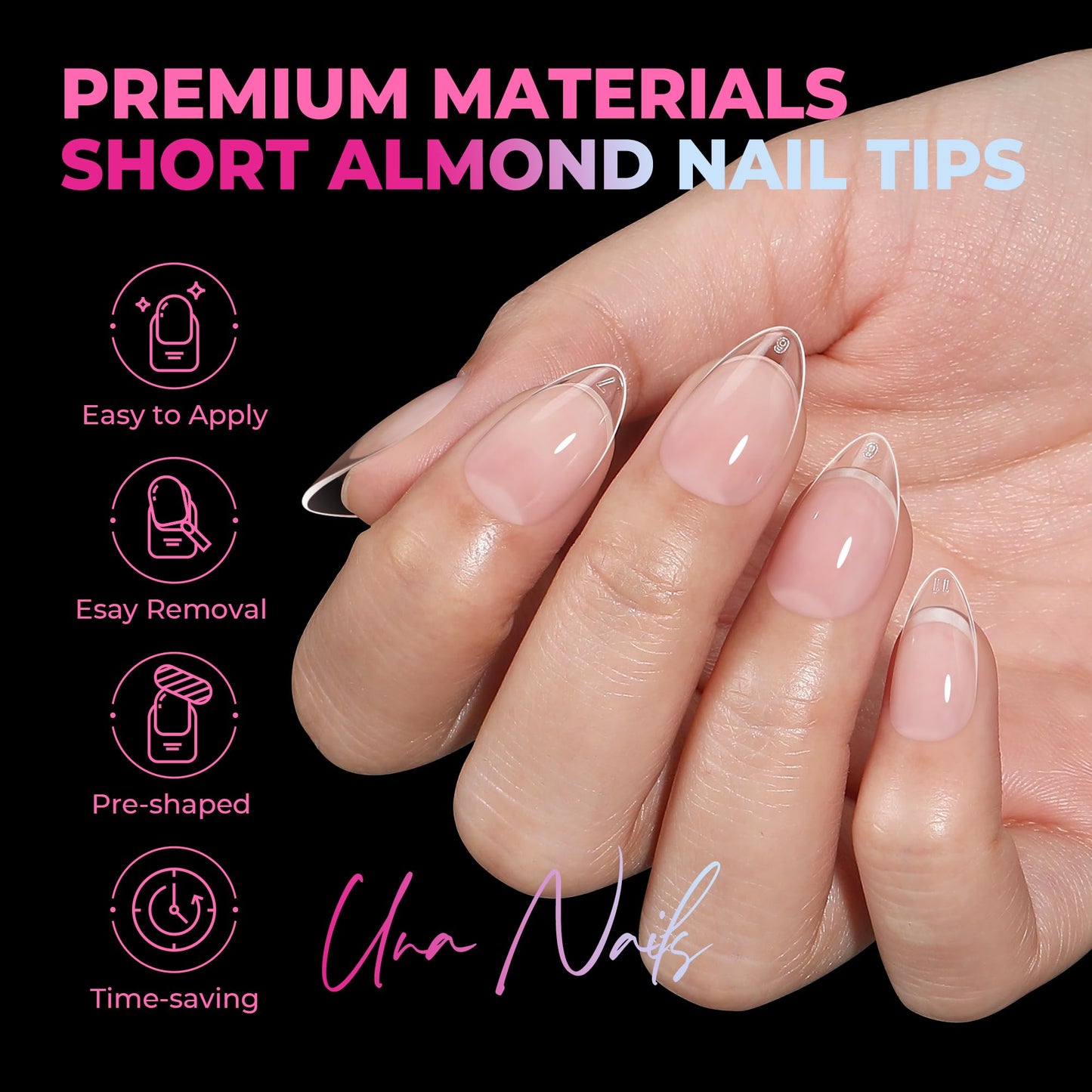 UNA GELLA Short Almond Nail Tips, 510Pcs 15 Sizes Pre-Etched Soft Gel Nail Tips Almond Shape, Half Matte Full Cover Clear Pre-shaped Fake Acrylic Beauty and Personal Care UNA GELLA