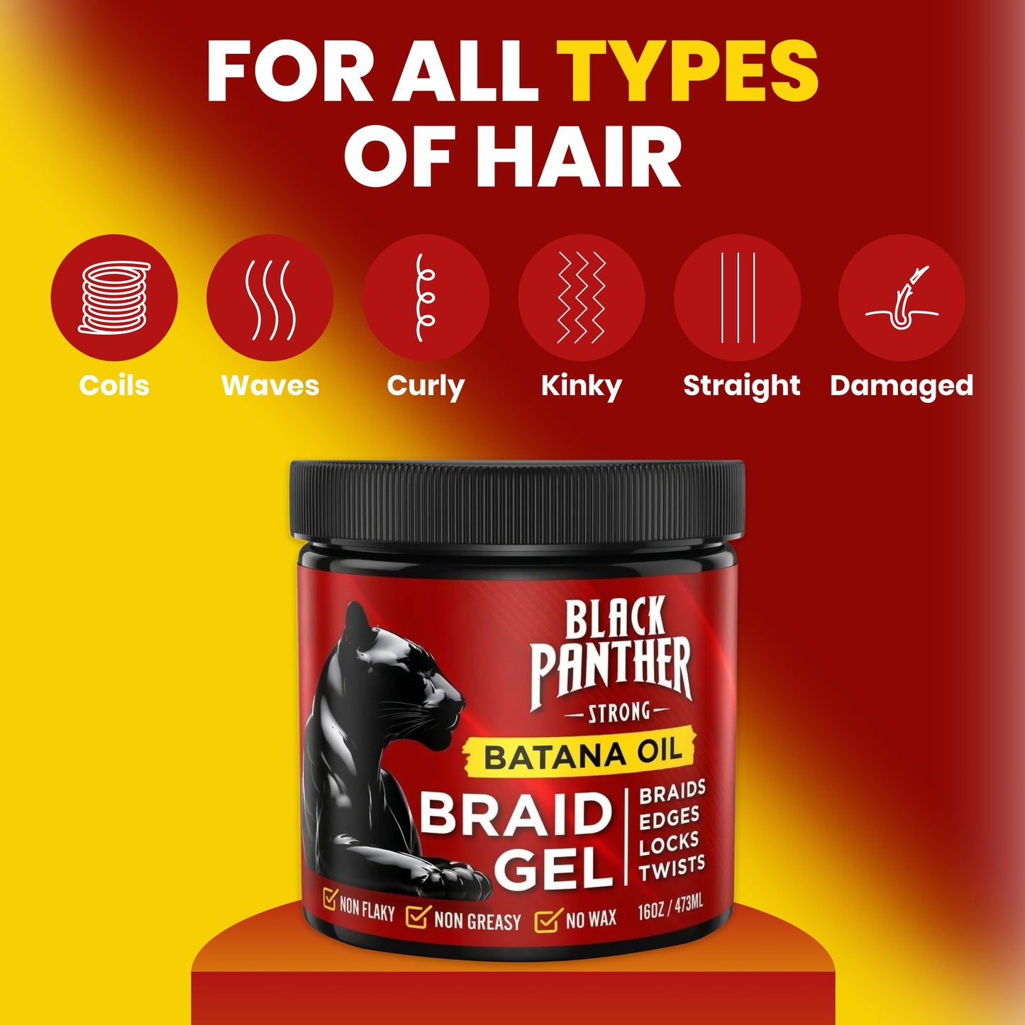 Black Panther Batana Oil Braid Gel | 2-in-1 Non Flaky, Non Greasy, No Wax No Sulfates No Parabens, Perfect for Braids, Edges, Locks, & Twists | 16 oz