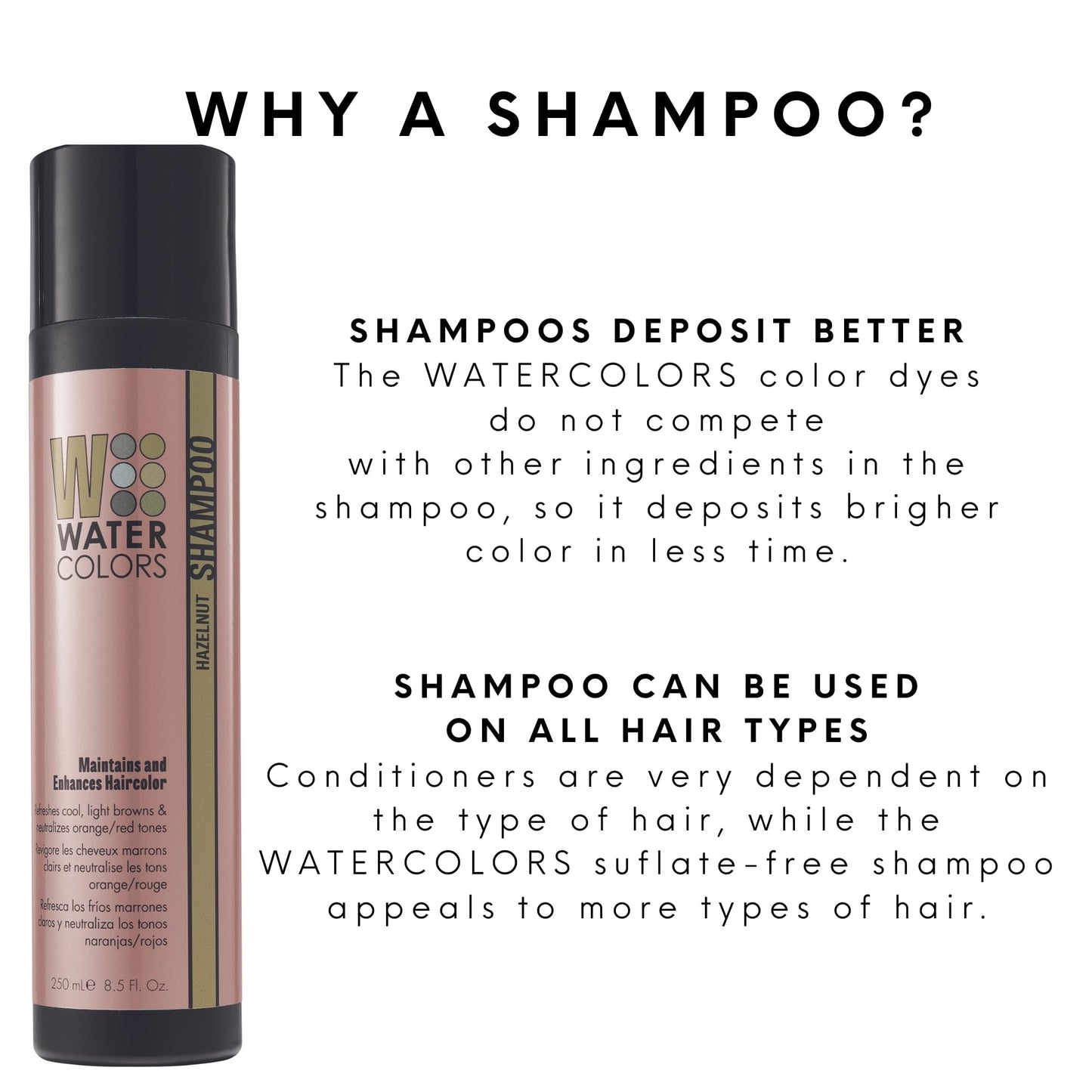 Watercolors Color Depositing Shampoo, Semi Permanent Hair Color 8.5 oz - HAZELNUT