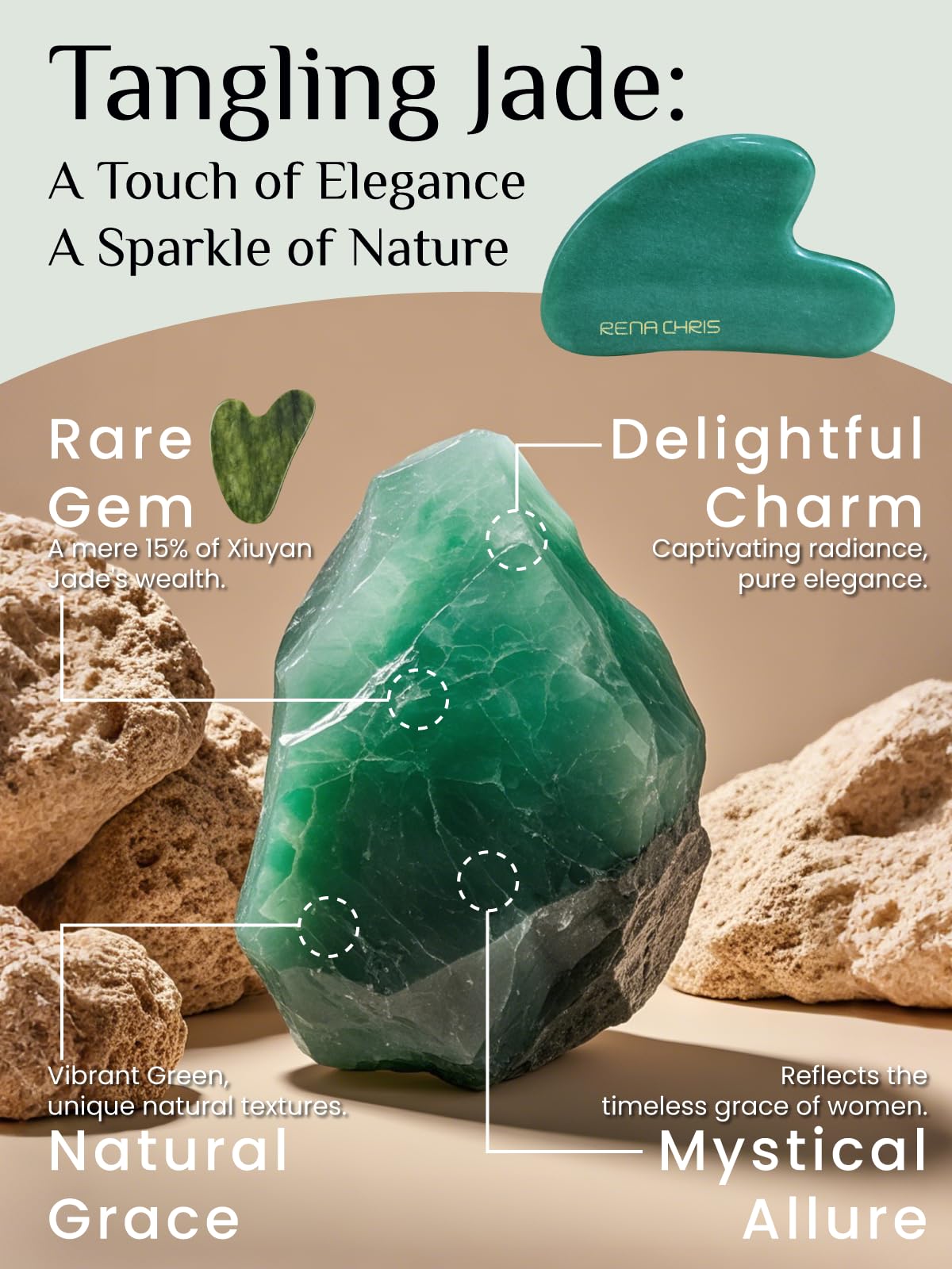 Rena Chris Gua Sha Facial Tools: Jade Stone Guasha Tool for Face Acupuncture Therapy, Facial Massager for Jawline Sculpting and Puffiness Reducing Beauty and Personal Care Rena Chris