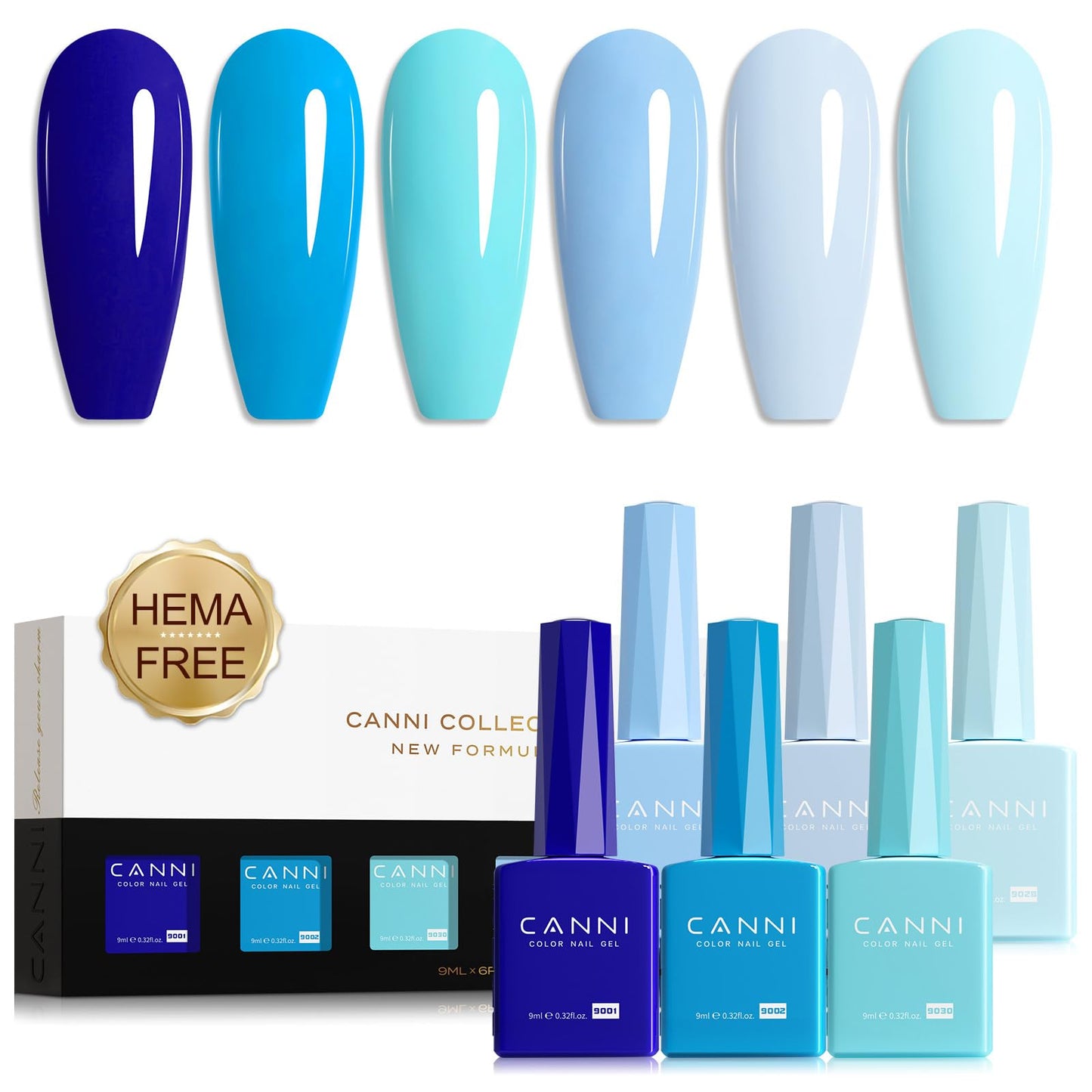 CANNI Blue Gel Nail Polish Set - 6 Colors 9ML Baby Royal Light Blue - Aquarius Ocean-Inspired Summer Gel, Soak Off UV LED Polish for DIY Manicure Beauty and Personal Care CANNI Default Title