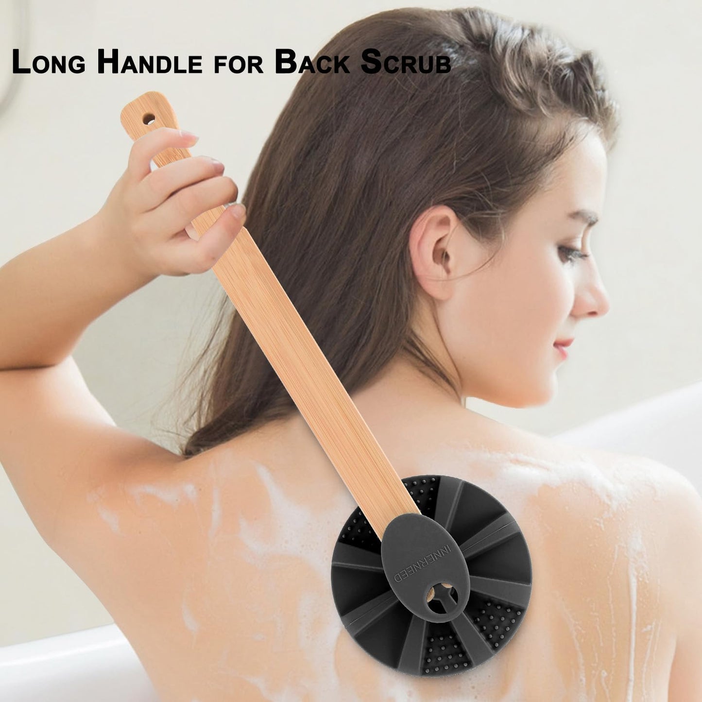 Bamboo Long Handle for INNERNEED Round Body Scrubber, for Back Scrub