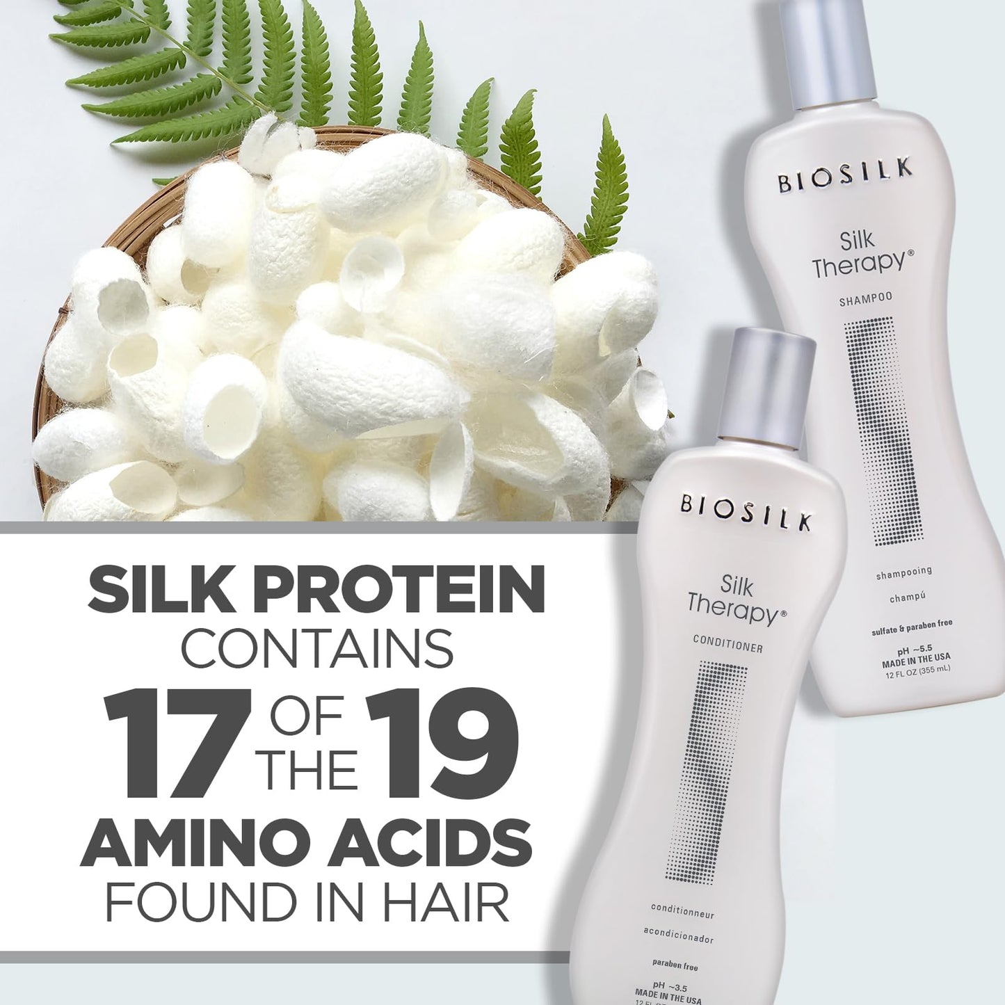 BioSilk Silk Therapy Duo Set, Shampoo & Conditioner for Gentle Cleansing, Moisturizing & Shiny Hair, Smooth, Replenished Hair, Sulfate-Free