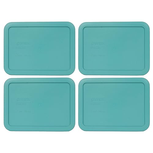 Pyrex 7210-PC 3-Cup Turquoise Rectangle Plastic Food Storage Lid, Made in the USA - 4 Pack