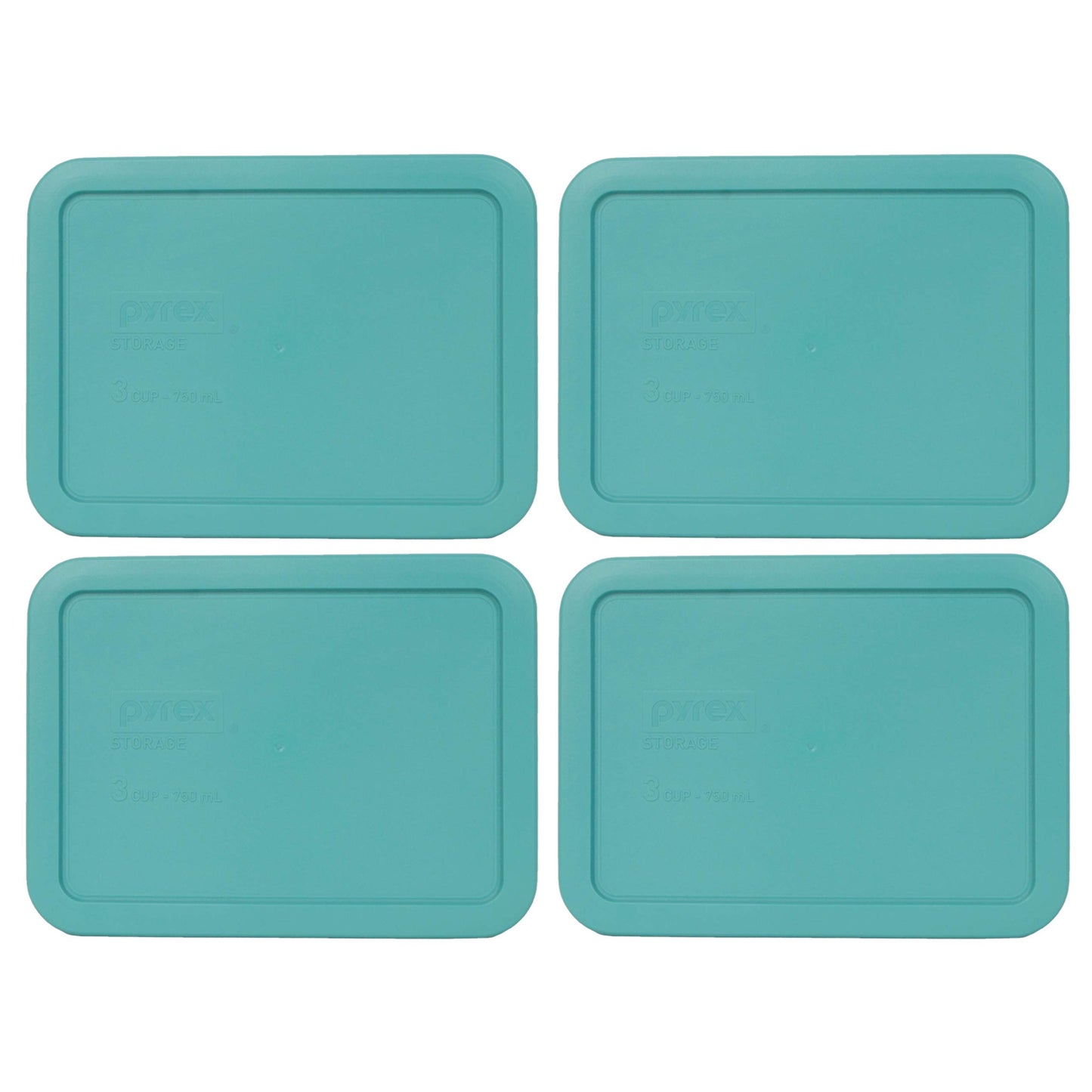 Pyrex 7210-PC 3-Cup Turquoise Rectangle Plastic Food Storage Lid, Made in the USA - 4 Pack