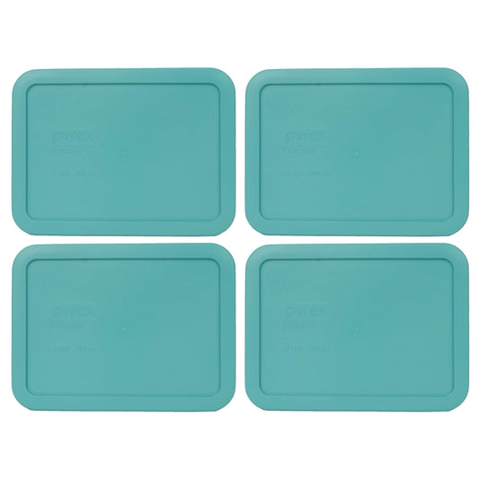 Pyrex 7210-PC 3-Cup Turquoise Rectangle Plastic Food Storage Lid, Made in the USA - 4 Pack