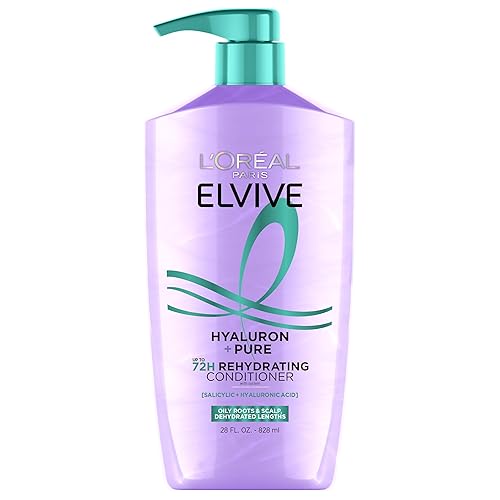 L'Oreal Paris Elvive Hyaluron + Pure 72H Rehydrating Conditioner for Oily Hair, Hair Conditioner with Salicylic and Hyaluronic Acid, 28 Fl Oz
