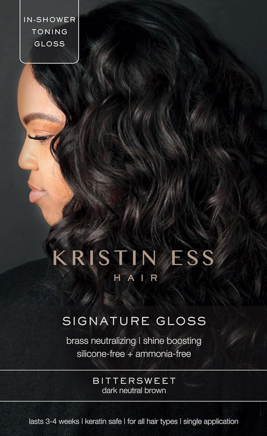 Kristin Ess Hair Gloss in Bittersweet Dark Brunette - 4 Wk Semi Permanent Hair Color for Women - Dark Brown Color Depositing Conditioner & Toner