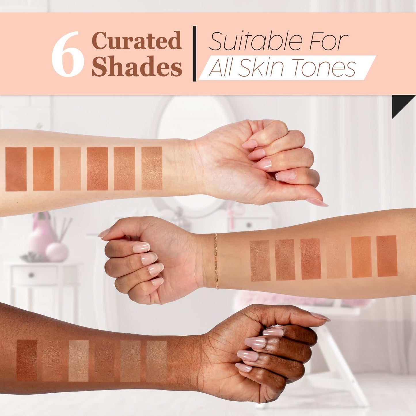 Profusion Cosmetics 6 Shades Bronzer Palette - Matte & Shimmer Finishes for Natural Definition, Buildable & Blendable Powder for Face Sculpting