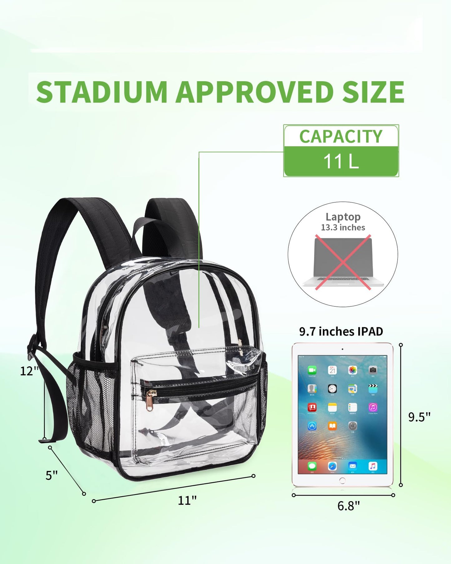 MAY TREE Clear Backpack for Stadium Events, 12x11x5 Inches Small Clear Backpack for Concert Festival Sports Outdoor - Black