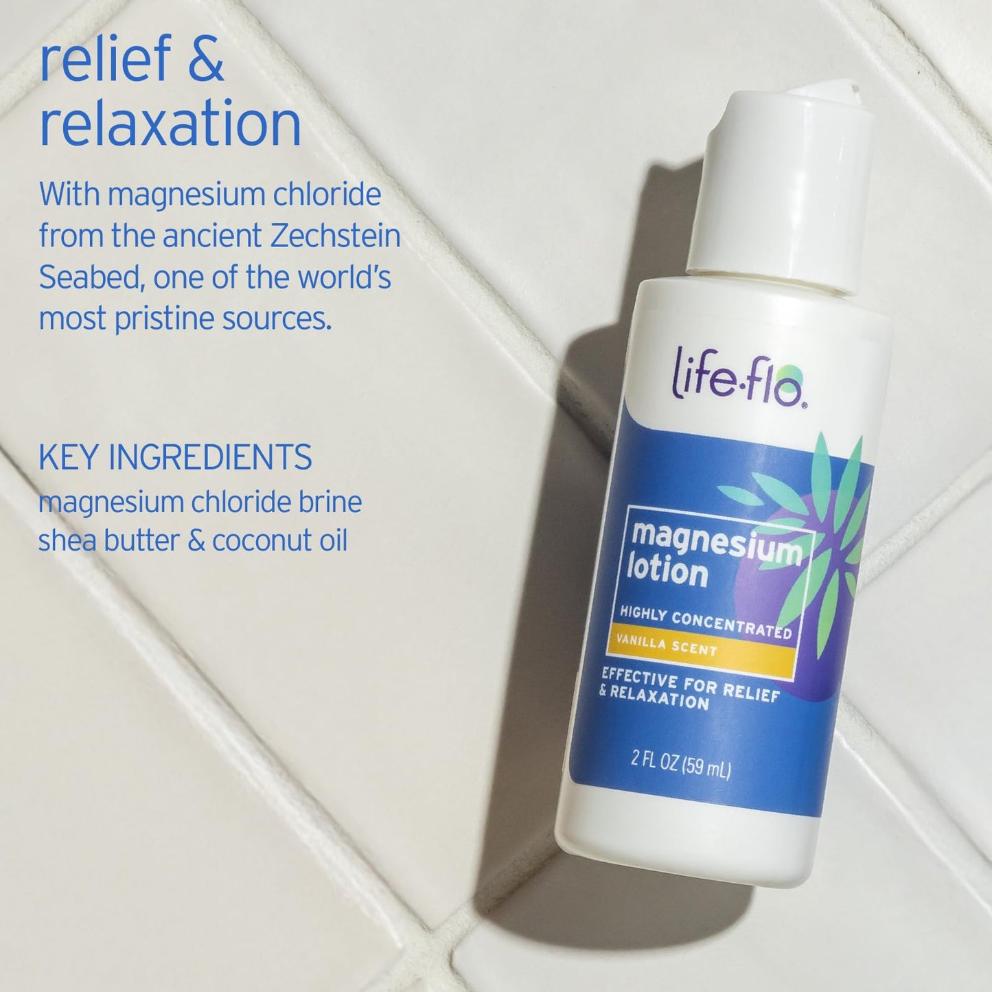 LIFE-FLO Magnesium Lotion, Vanilla Scent - New, Improved Magnesium Chloride from Zechstein Seabed - Soothes Muscles, Joints When Massaged into Skin