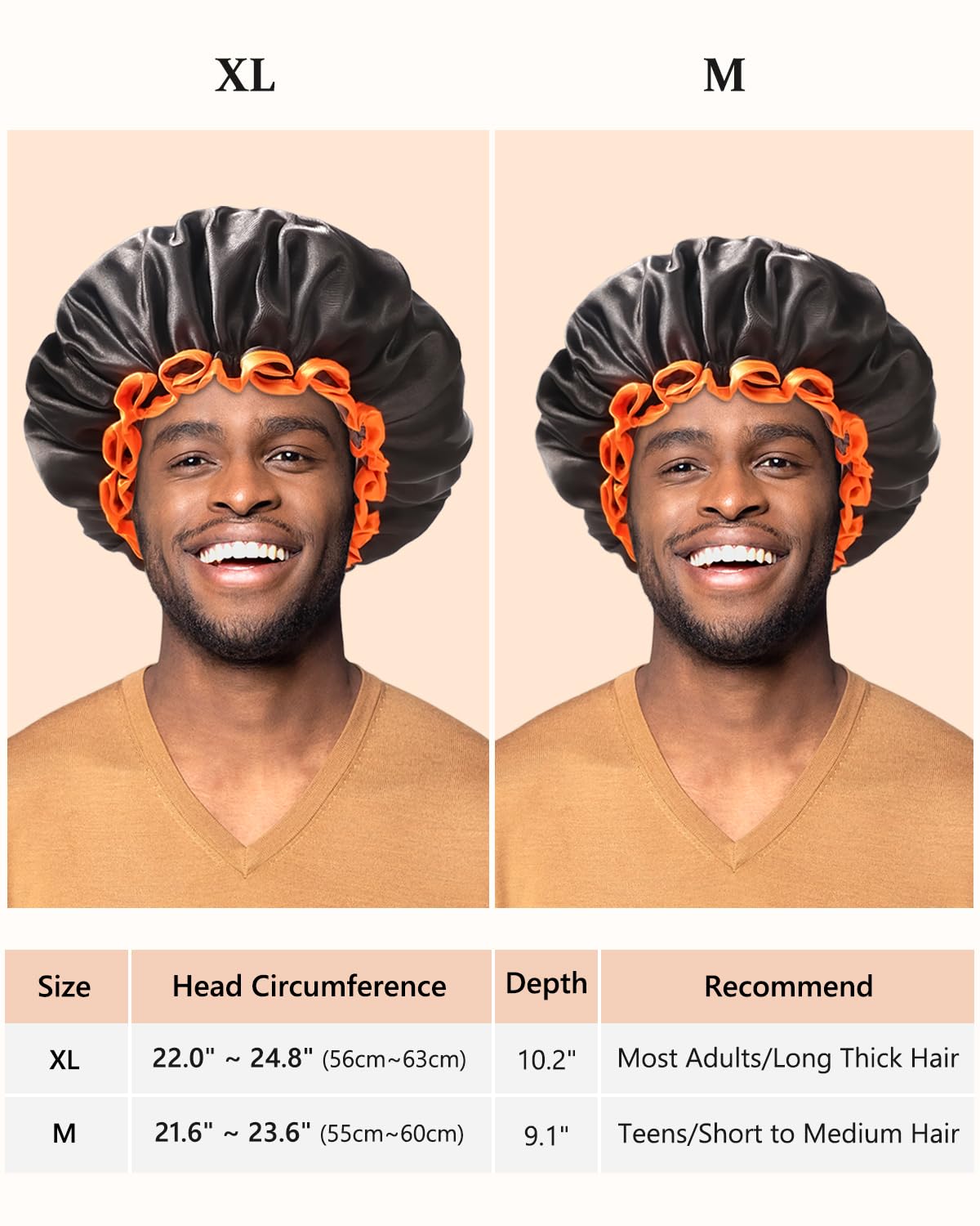 mikimini Large Shower Cap for Women Long Hair, Black, Reusable Waterproof Double Layers XL Washable Colorfast Odorless High-Quality Shower Cap for Men