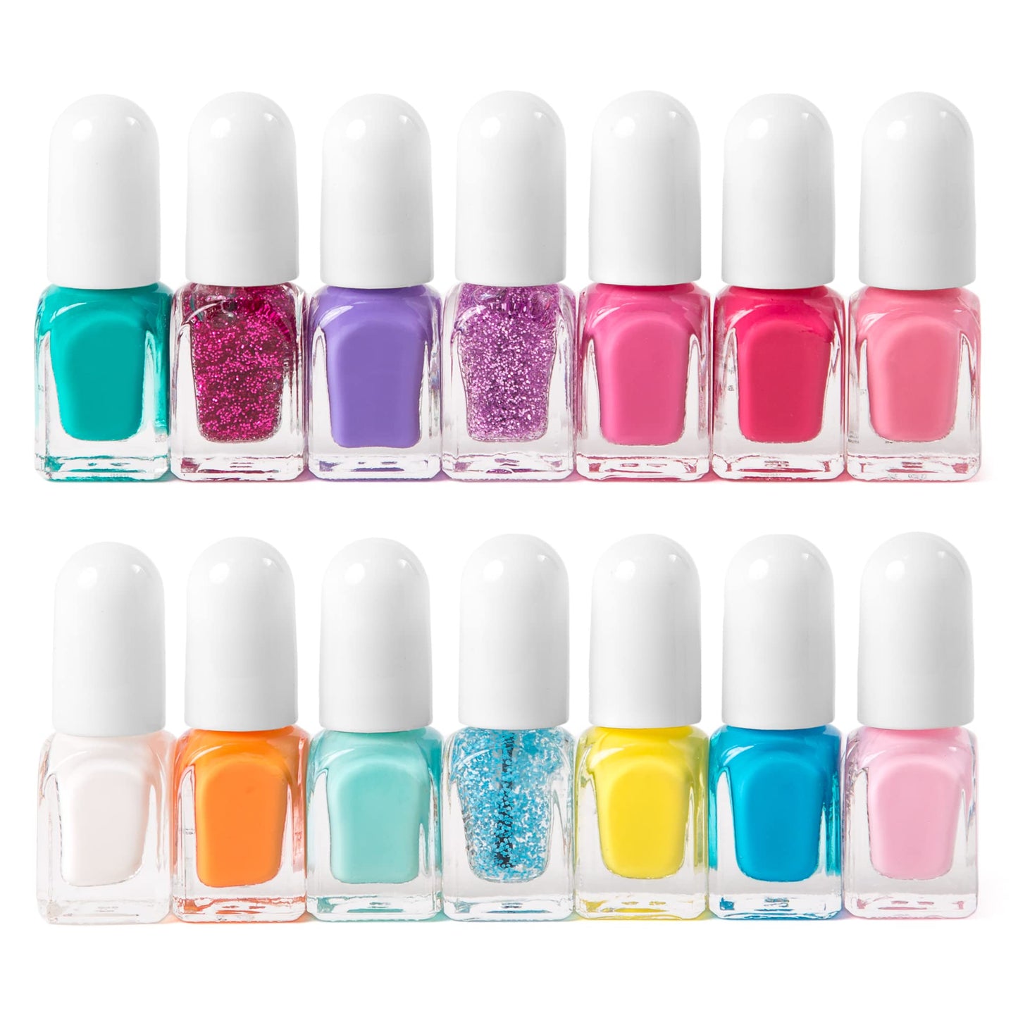 SIMPLE PLEASURES Rainbow Glitter Kids Nail Polish Set for Girls - 14 Water-Based Non -Toxic Nail Art Kit - Gift Set for Ages 7-12