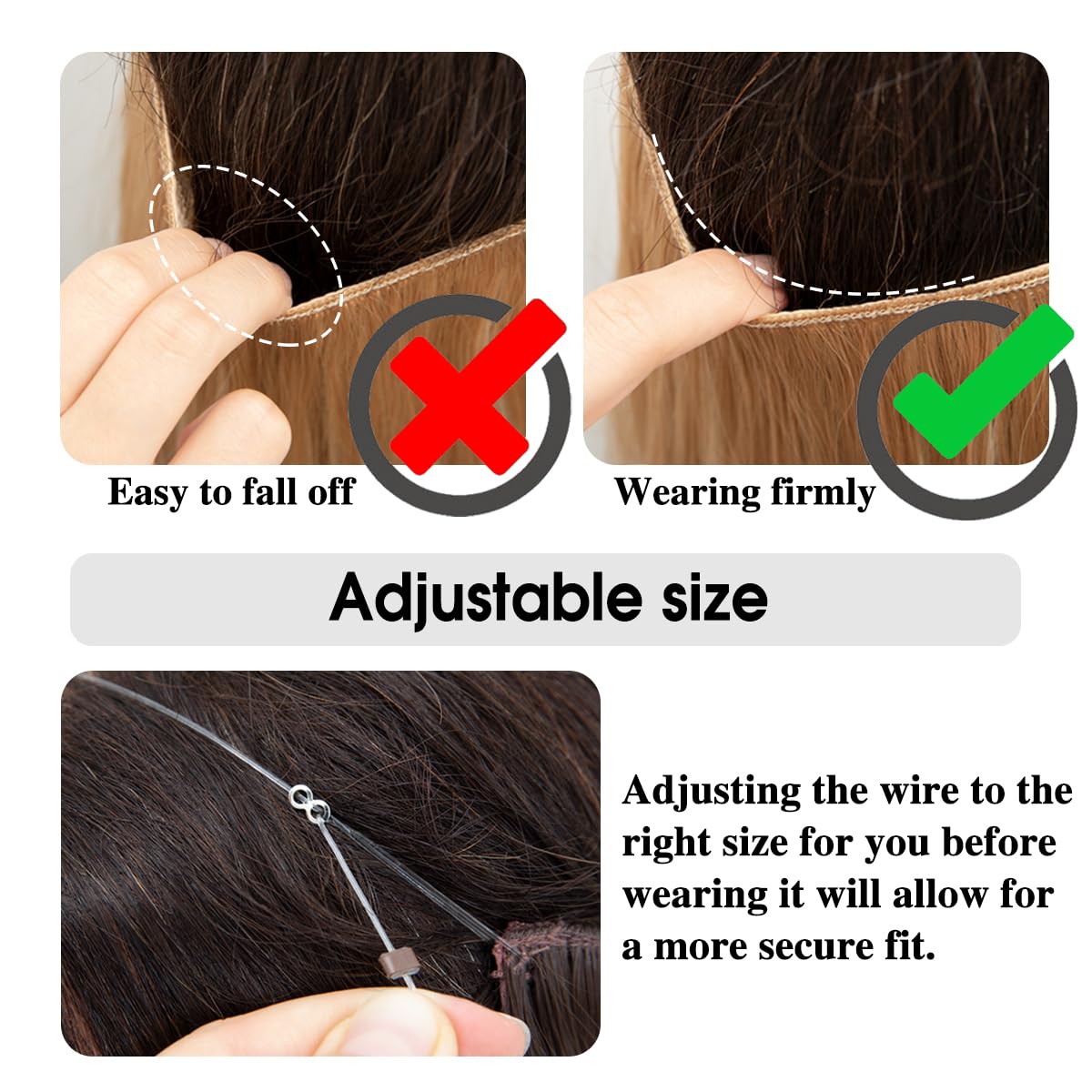 SARLA Invisible Wire Hair Extensions with 3 Clips Long Synthetic Wavy Curly Hairpiece Adjustable Transparent Headband for Women 18 Inch Chestnut Brown Beauty and Personal Care SARLA