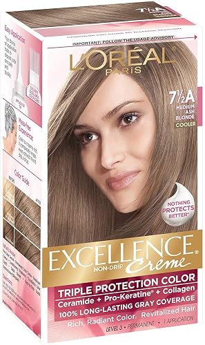 L’Oreal ParisExcellence Creme Triple Protection Color Creme, Level 3 Permanent, Medium Ash Blonde/Cooler 7-1/2A