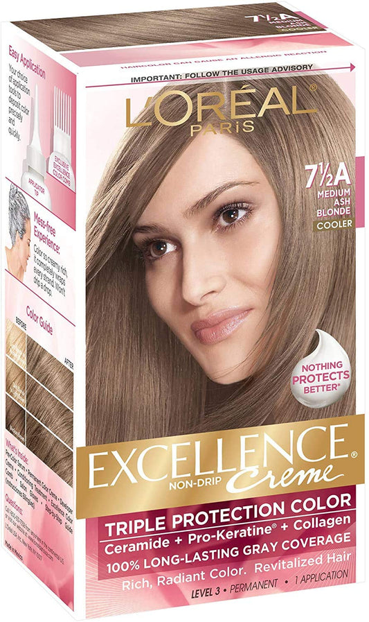 L’Oreal ParisExcellence Creme Triple Protection Color Creme, Level 3 Permanent, Medium Ash Blonde/Cooler 7-1/2A