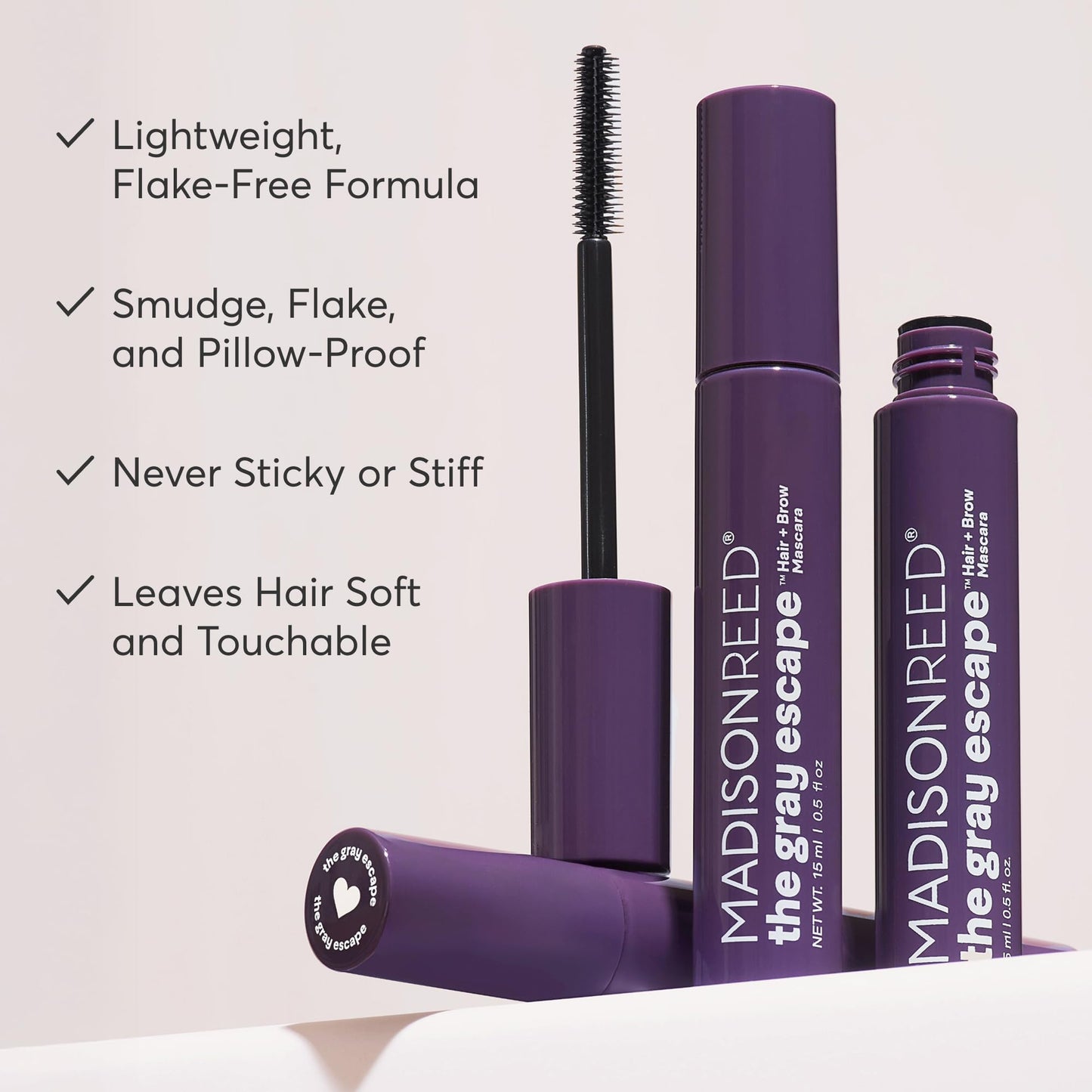 Madison Reed The Gray Escape Hair & Brow Mascara - Quick-Dry, All-Day Gray Coverage for Roots & Brows, Smudge-Proof, Titanium Dioxide-Free, Argan Oil