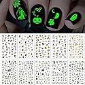 TailaiMei 10 Sheets Glow in The Dark Halloween Nail Stickers, Fluorescent Design Kids Nail Decals, Self-Adhesive DIY Nail Art Tips for Women Manicure
