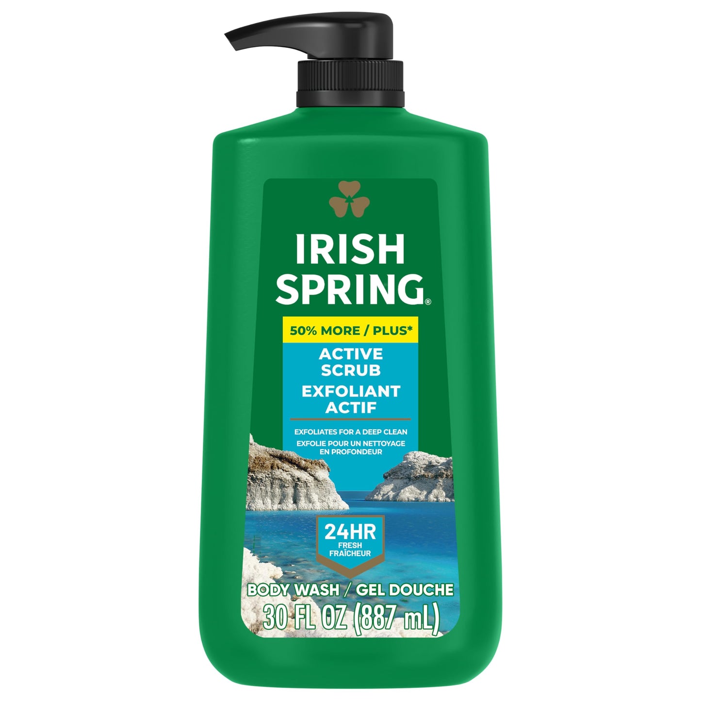 Irish Spring Active Scrub Exfoliating Body Wash for Men, 24-Hour Fresh, Biodegradable Ingredients, Paraben Free, Cool Fresh Scent, 30 fl oz Pump