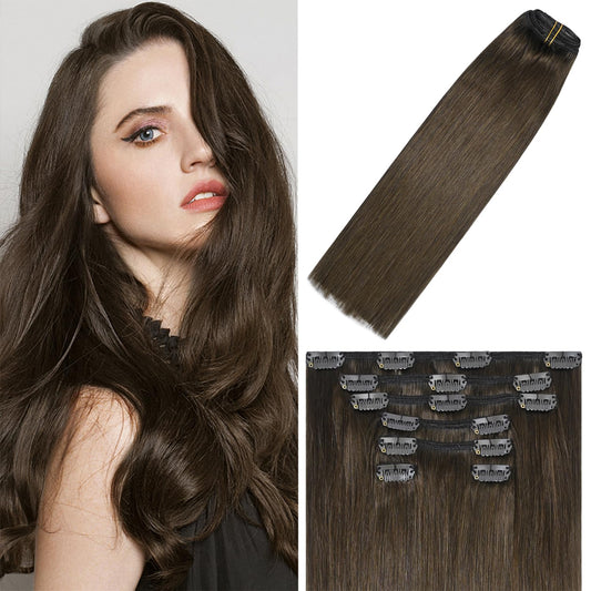 WindTouch Clip In Hair Extensions Real Human Hair Medium Brown Hair Extensions 18Inch 75g 7PCS #4 Chocolate Brown Extensions for women
