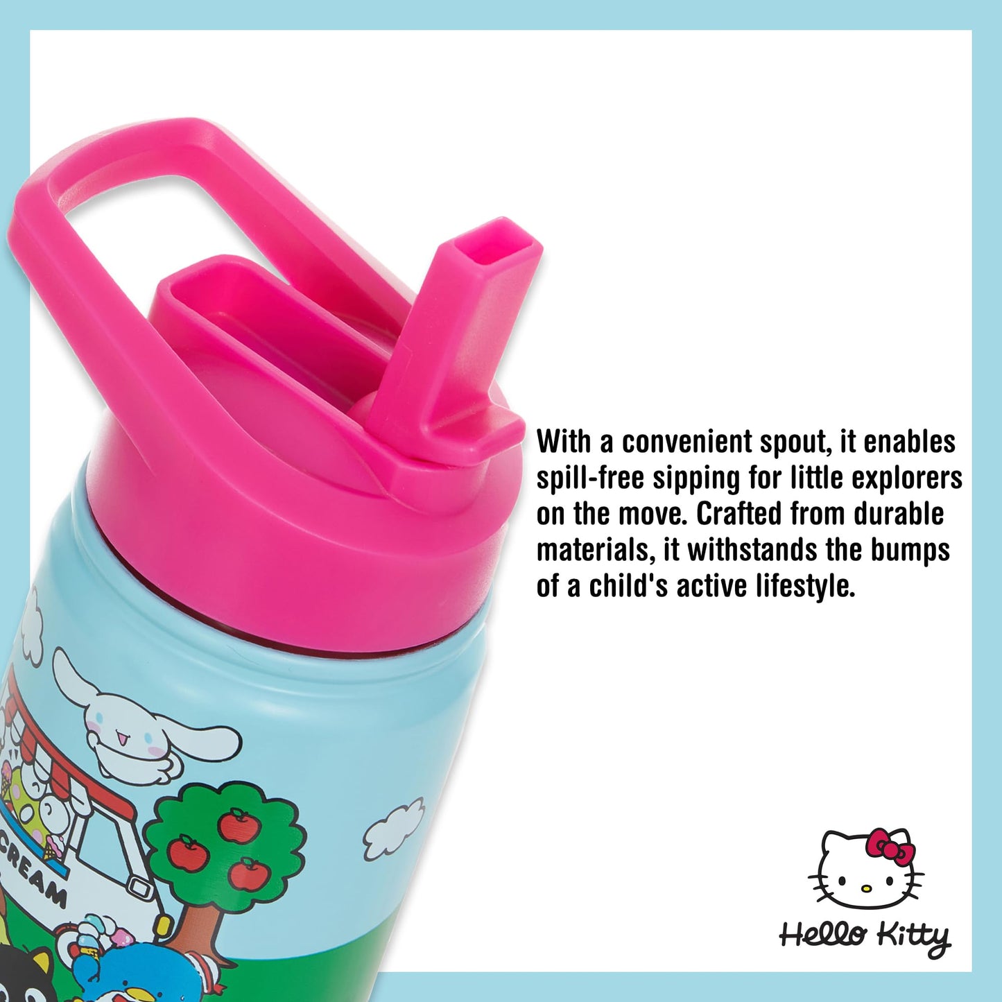 Hello Kitty 14 OZ Water Bottle - Hello Kitty, My Melody, Keroppi- Travel Water Bottle With Built in Straw - Official Sanrio Merchandise