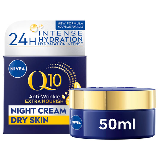 NIVEA Q10 Night Cream with Coenzyme Q10 and Organic Argan Oil - Advanced Overnight Facial Moisturiser for Deep Hydration, Skin Renewal and Radiant