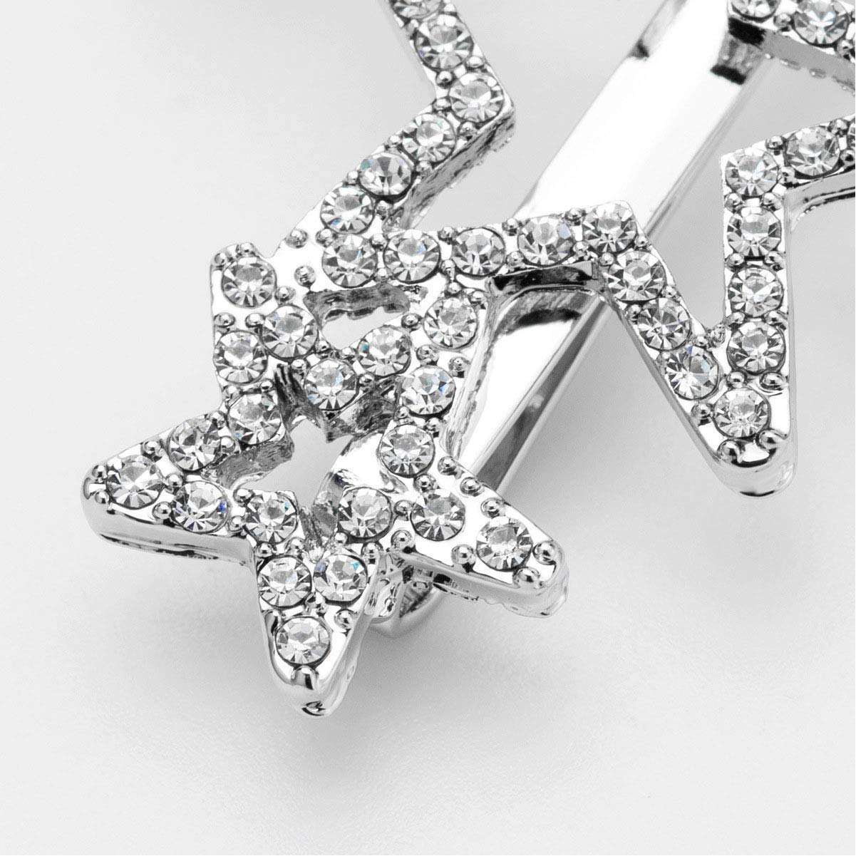 2Pcs Woman Silver Star Shape Shining Rhinestone Crystal Hairpin Hair Clip Metal Alloy Barrettes Hair Accessories for Party Wedding