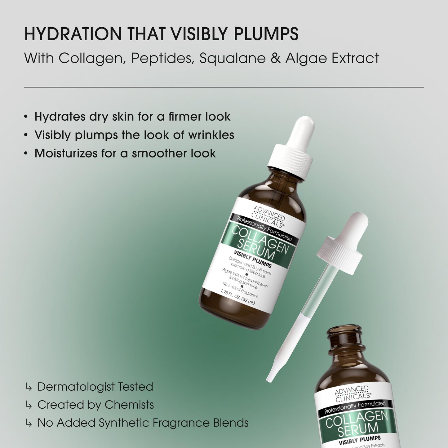 Advanced Clinicals Collagen Serum For Face | Visible Anti Aging Collagen Peptide Serum + Hyaluronic Acid Moisturizer Improves Look Of Wrinkles, Dry