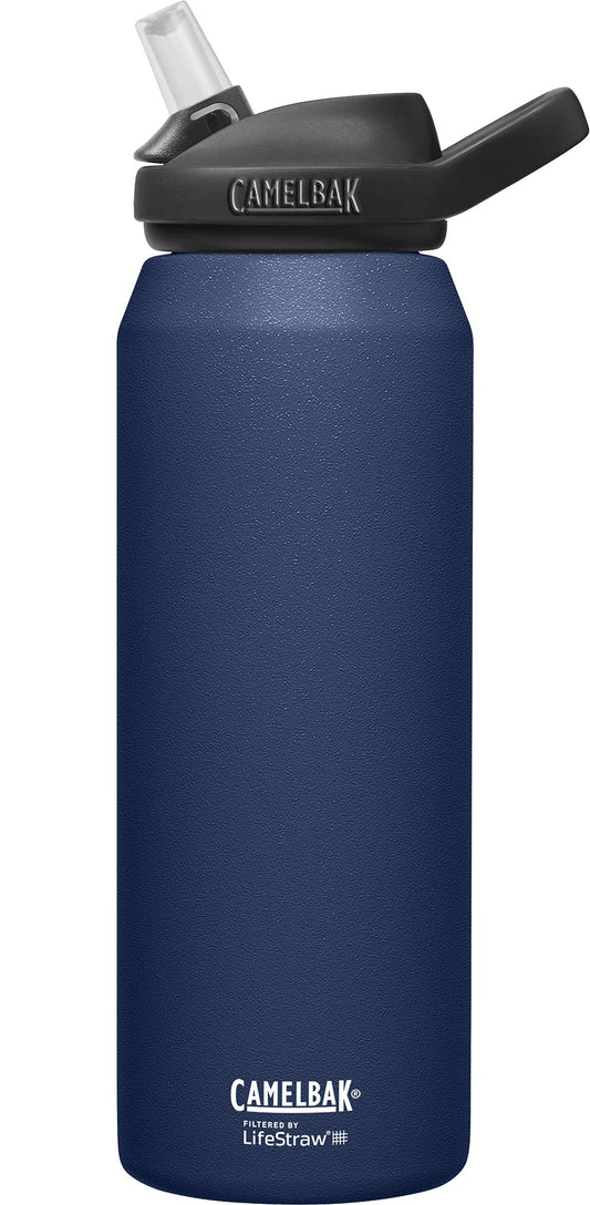 CamelBak Eddy+ Bite Valve Stainless Steel Water Bottle with Water Filter by LifeStraw Navy, 32oz