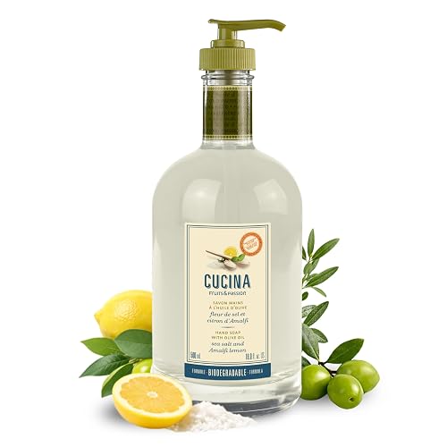 Fruits & Passion [Cucina] - Sea Salt and Amalfi Lemon Hand Soap, Kitchen Liquid Hand Soap, Vegan-Friendly, Natural Moisturizing Hand Wash in Glass
