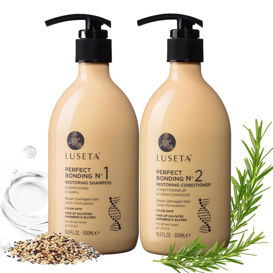 LUSETA Bond Repair & Revitalizing Shampoo and Conditioner Set for Chemically Damaged Hair. Deep Moisture to Smooth Frizz & Add Shine. Strengthens Hair
