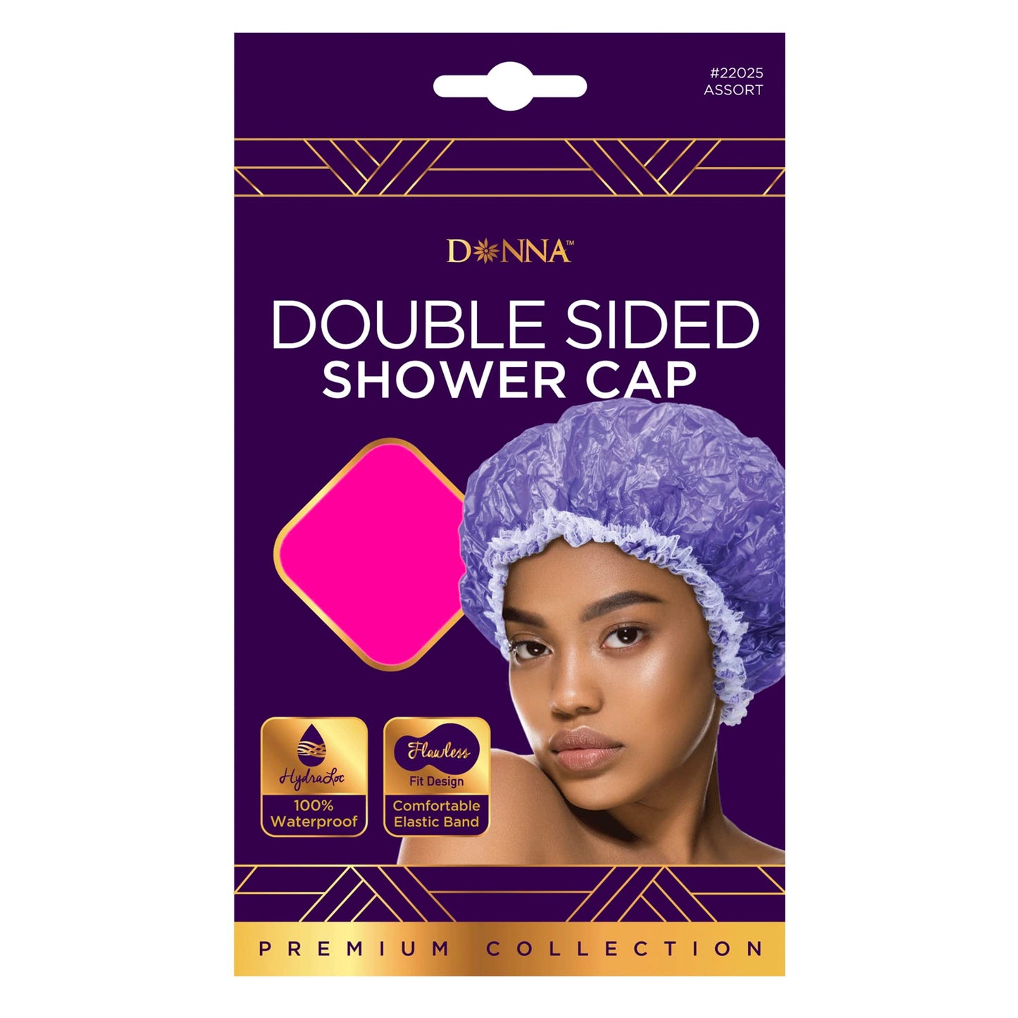 Donna Double Sided Shower Cap, 1PC Waterproof, Double Layered Protection, Elastic Band & Reusable for Showering or Bathing Cap All Hair Textures PINK