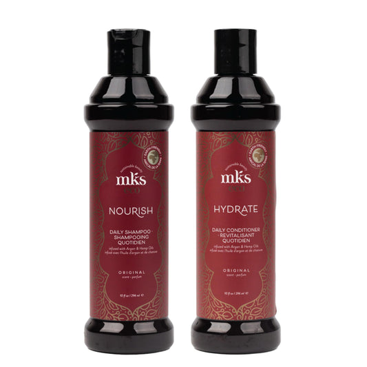 MKS eco Nourish Shampoo, Original Scent (10 fl oz) + MKS eco Hydrate Conditioner, Original Scent (10 fl oz) - Moroccan Argan Oil, Hemp Seed Oil