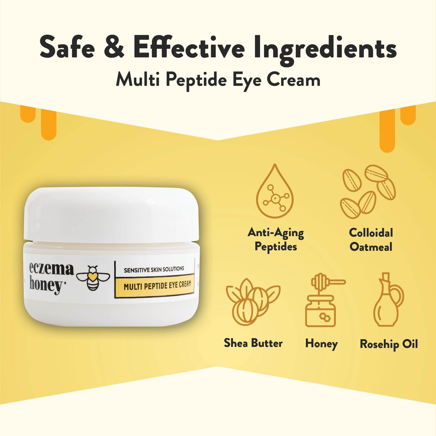 Eczema Honey Multi Peptide Eye Cream 0.5 oz – Anti-Aging Formula for Dark Circles, Puffiness & Fine Lines | Gentle for Eczema & Sensitive Skin