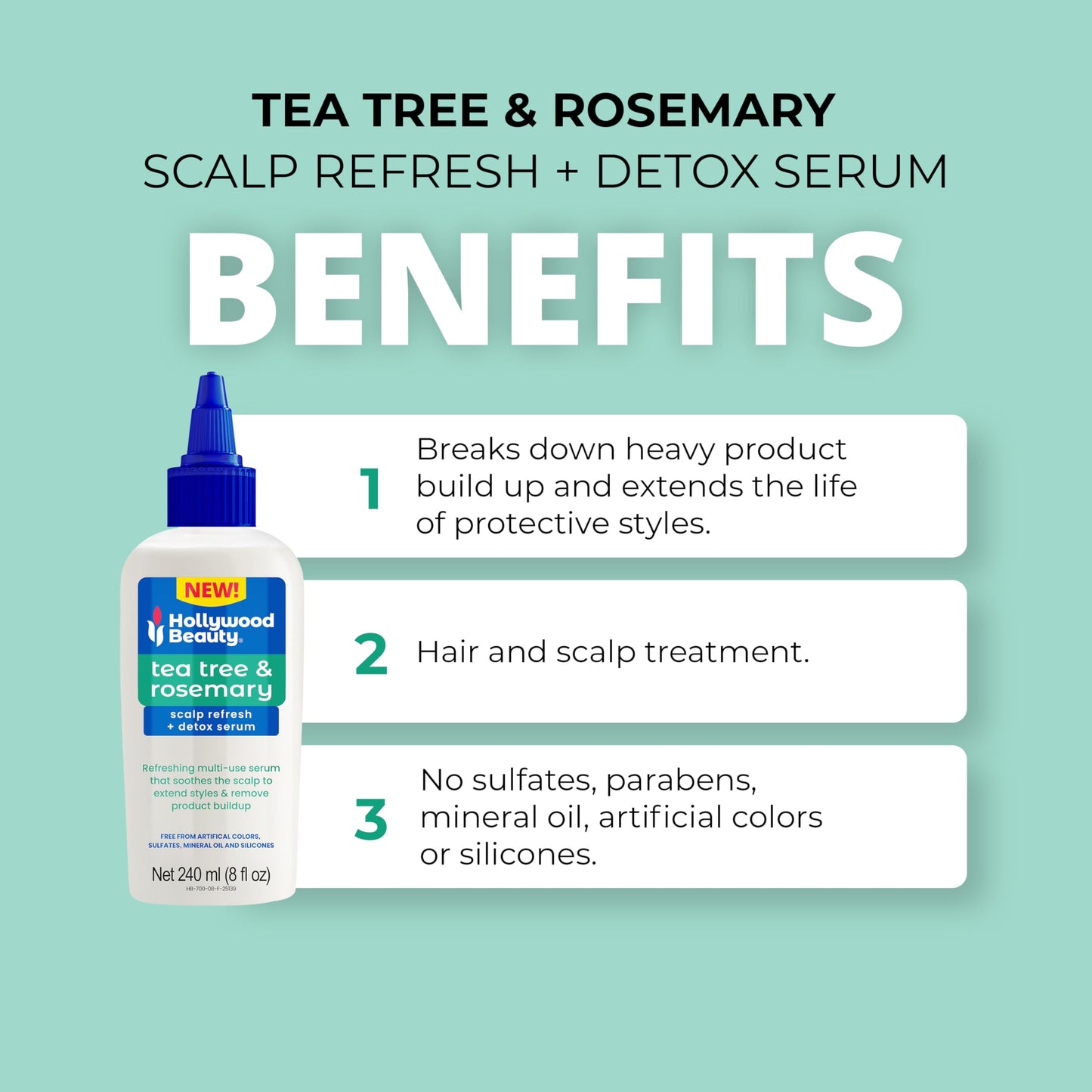 Hollywood Beauty Tea Tree & Rosemary Scalp Refresh + Detox Serum, 8 oz - Soothes the Scalp and Removes Buildup