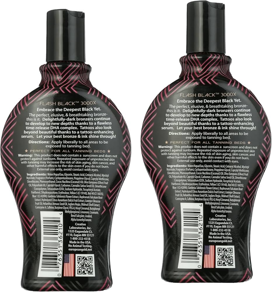 Bundle Set of 2: European Gold Flash Black 3000X Indoor Tanning Lotion with Time-Release DHA Bronzers, 12 oz and European Gold Flash Black 4000X